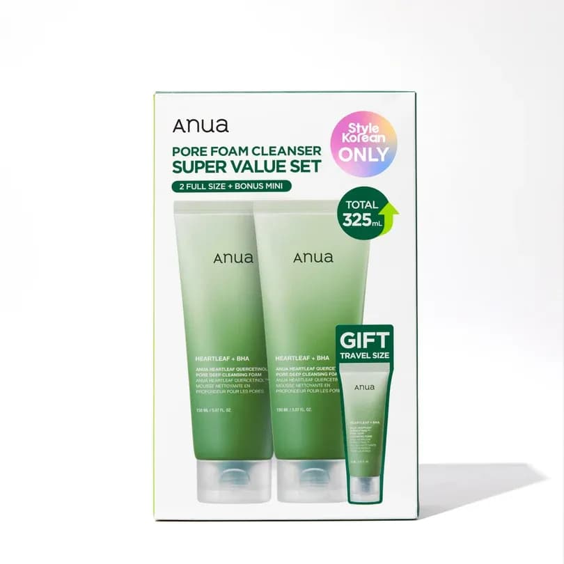 ANUA Heartleaf Quercetinol Pore Deep Cleansing Foam Kit (2 limpiadores + 1 mini de regalo)